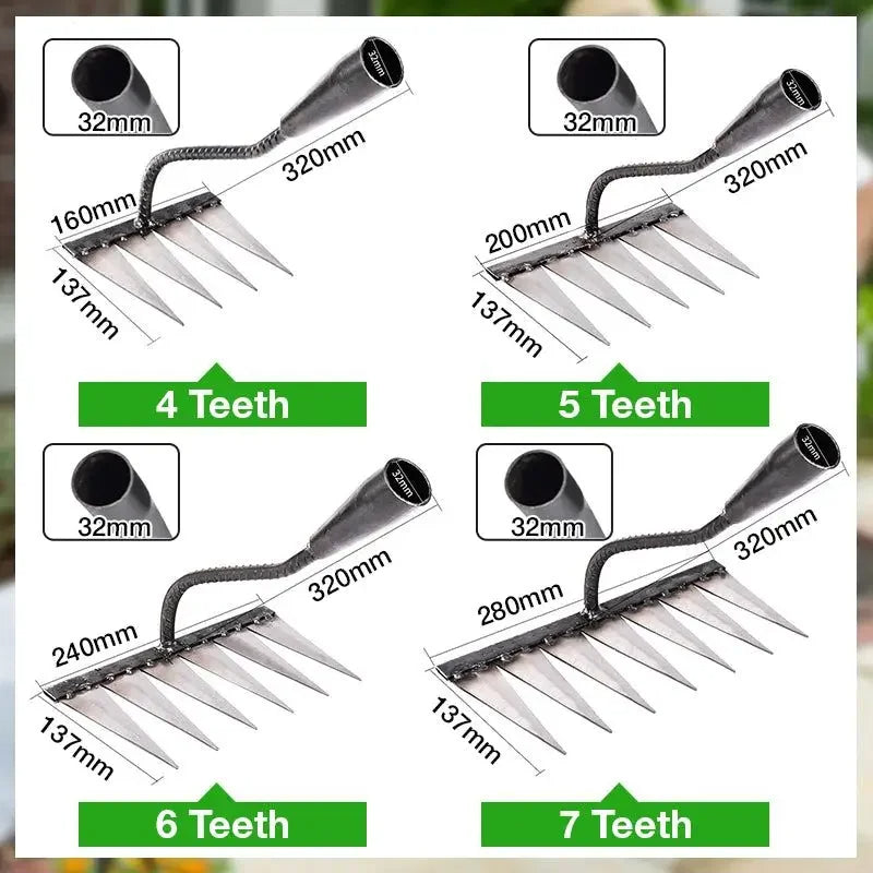 4/5/6/7 Teeth Iron Gardening Hoe Weeding Rake Farm Tool