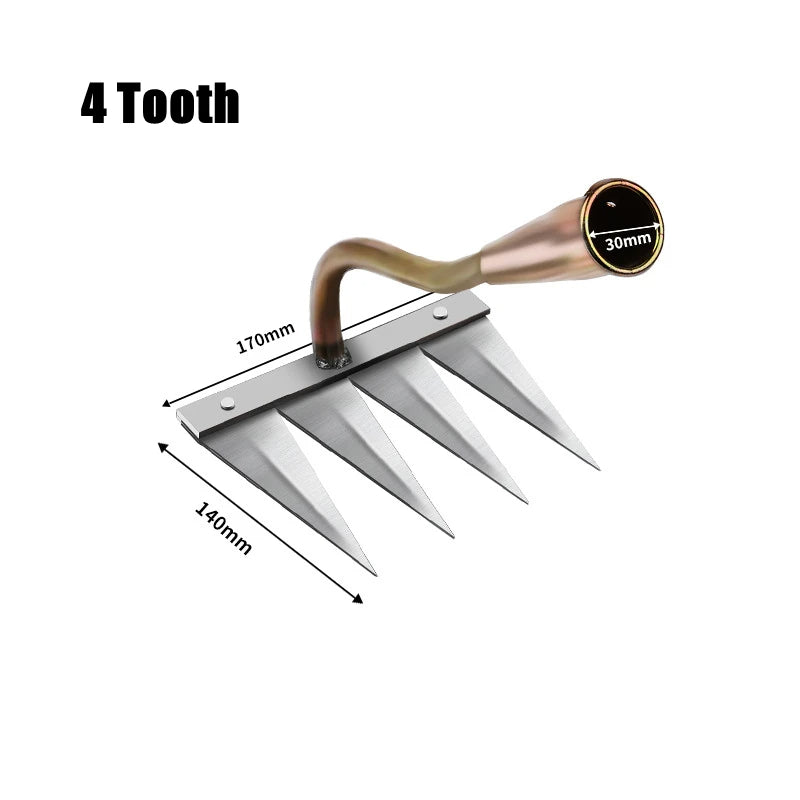 4/5/6/7 Teeth Iron Gardening Hoe Weeding Rake Farm Tool