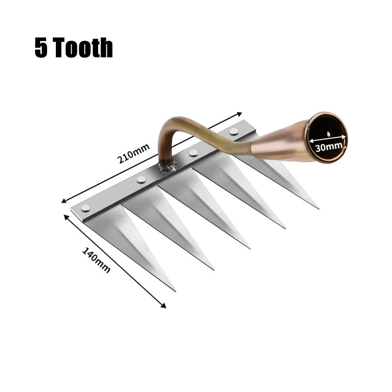 4/5/6/7 Teeth Iron Gardening Hoe Weeding Rake Farm Tool