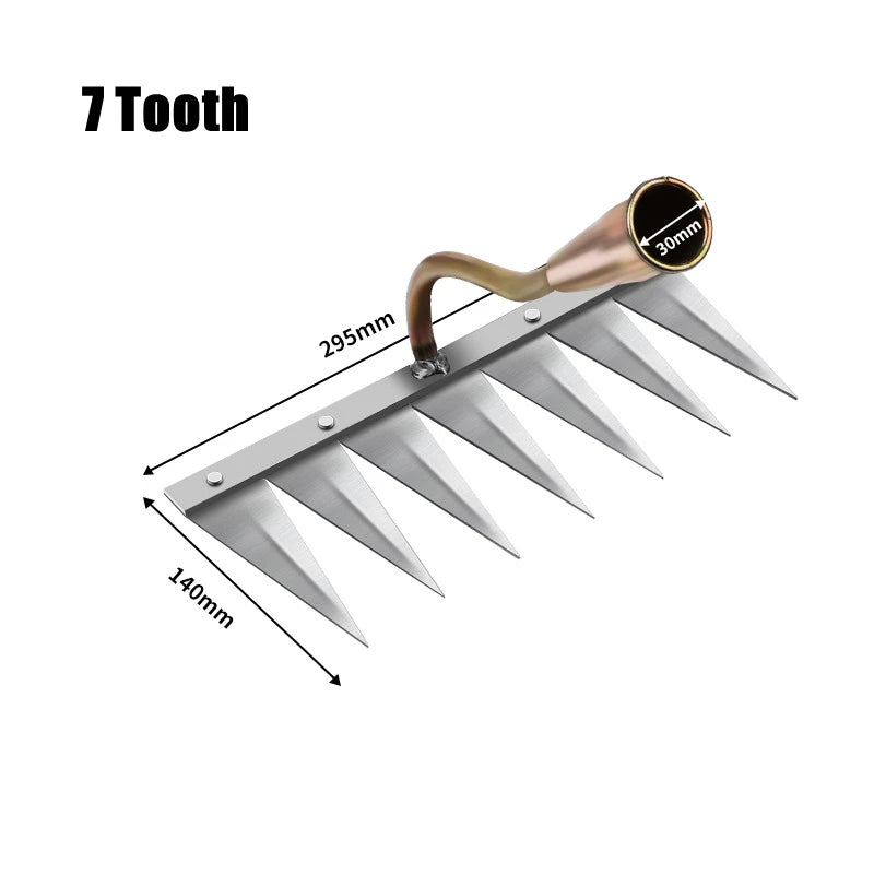 4/5/6/7 Teeth Iron Gardening Hoe Weeding Rake Farm Tool